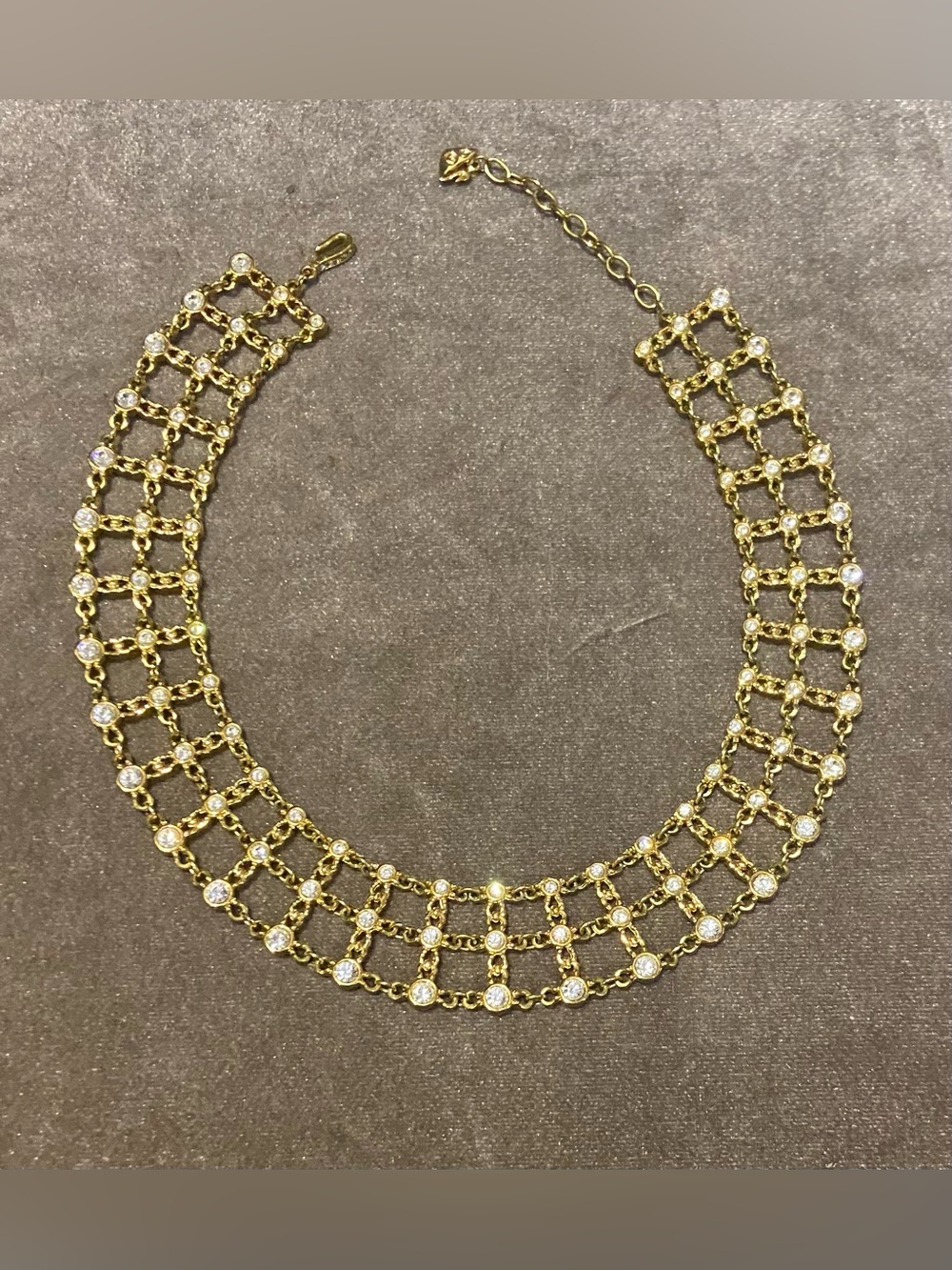 Swarovski Gold Crystal Grid Choker Necklace. Signed.